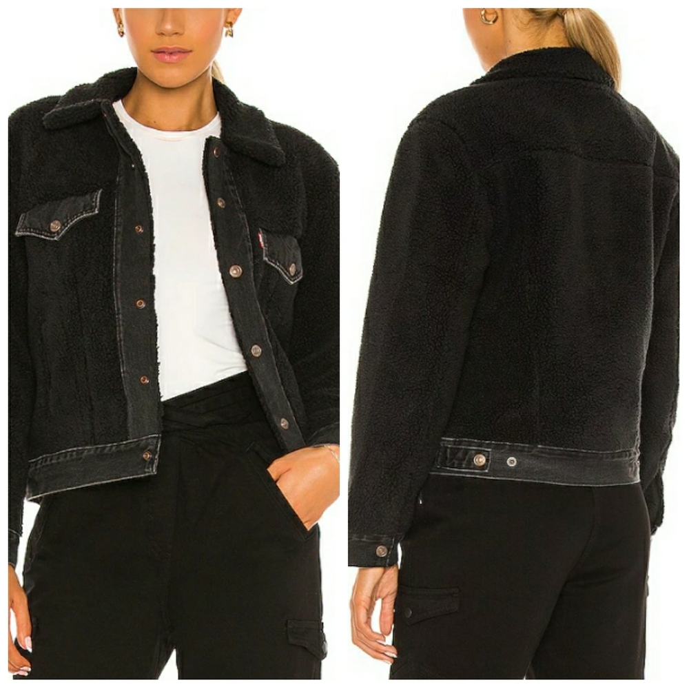 💎NWT Levi's Black Sherpa Ex-Boyfriend Trucker Jacket - Picture 11 of 12